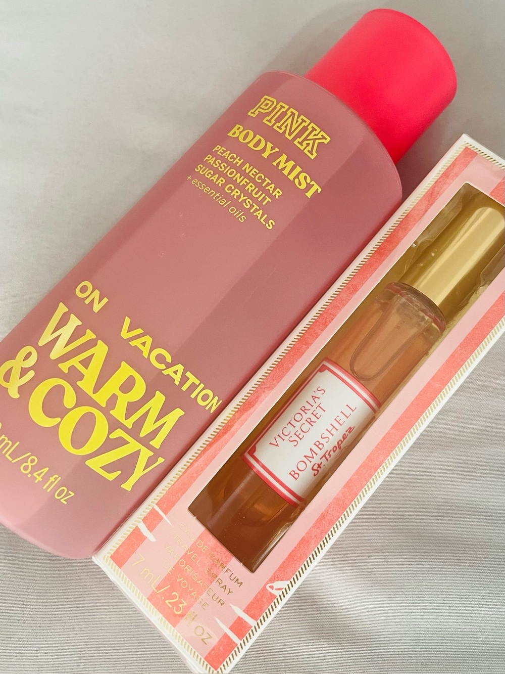 🧡Victoria’s Secret Bombshell St. Tropez  + PINK Warm & Cozy ON VACATION *RARE*